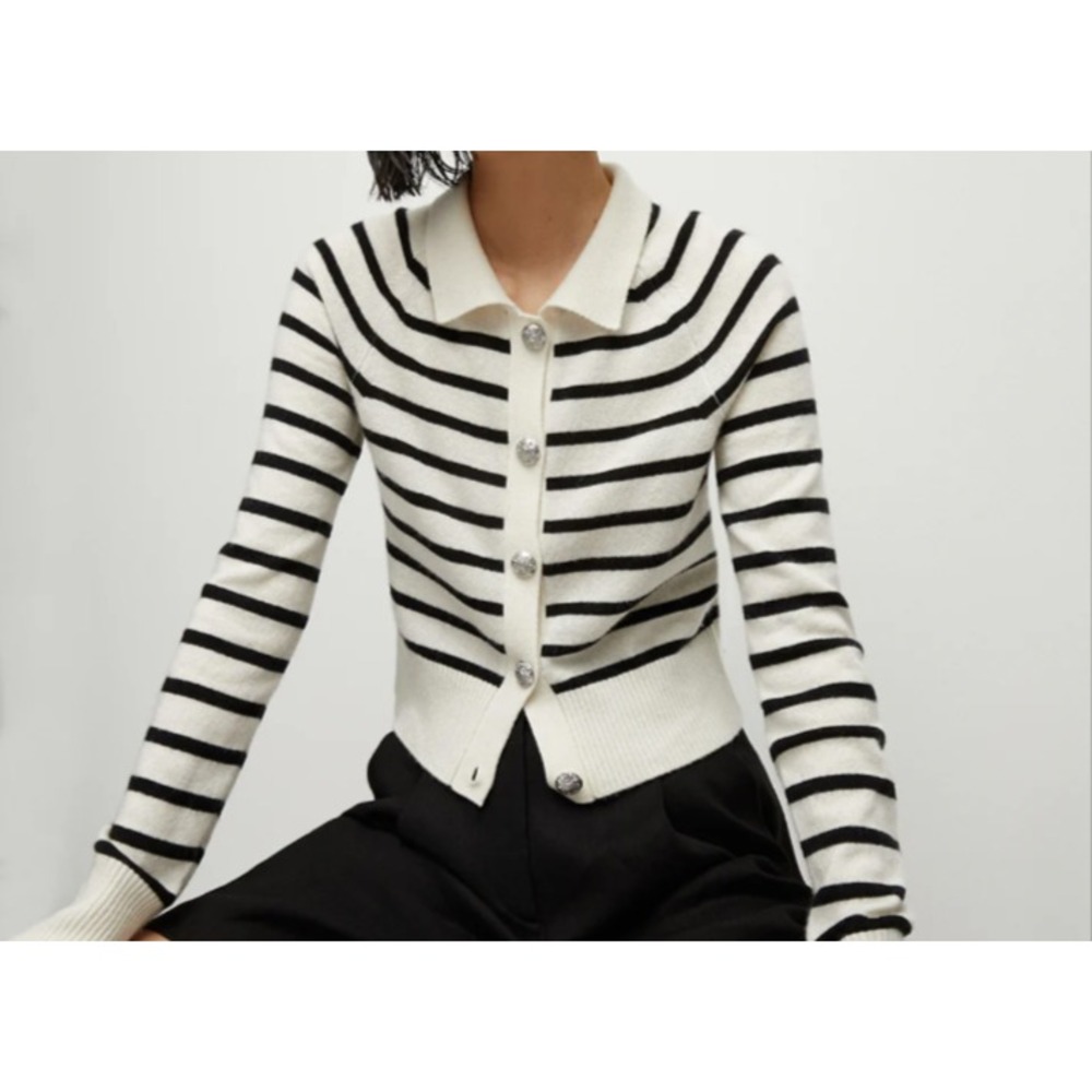 Veronica Beard Black and White Striped Cardigan